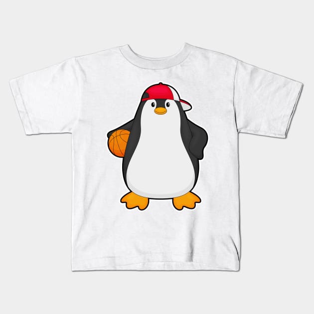 Penguin as Basketball player with Basketball ball Kids T-Shirt by Markus Schnabel